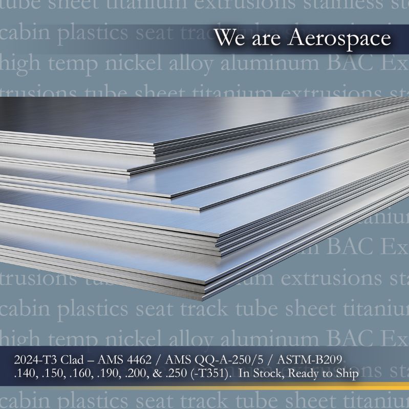Extrusions, aircraft, aerospace, metal supplier, metals Future Metals' arranged aluminum clad sheet stacks with mixed dimensions. Descriptions reveal aircraft-grade alloy specs, underlining aerospace supply chain compliance.
