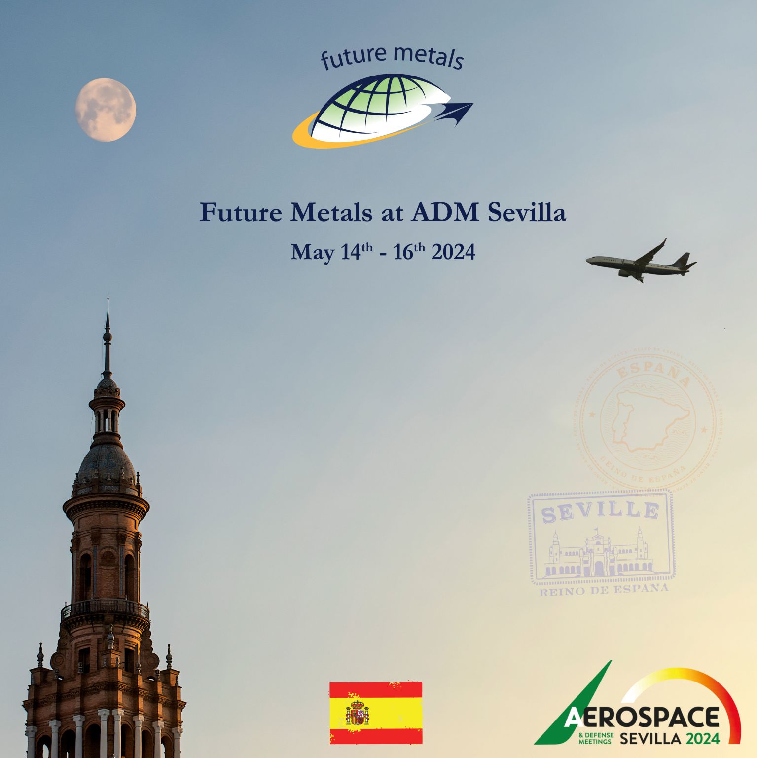 Extrusions, aircraft, aerospace, metal supplier, metals ADM Sevilla 2024 proudly features Future Metals: aerospace-grade alloy showcasing resilience and compliance in aviation settings. Experience the revolution now.