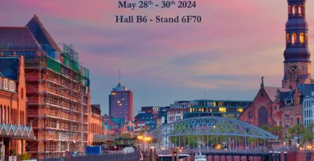 future metals Aircraft Interiors Expo 2024 graphic by Future Metals, featuring 7075-T6 aluminum alloy, aerospace-grade supplier details over Hamburg skyline.