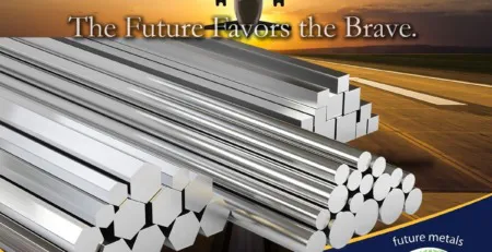 future metals Aircraft-grade 4340 alloy steel bars stacked on runway, Future Metals: certified aerospace distributor—"The Future Favors the Brave.