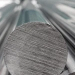 future metals Aircraft-grade 17-4 PH stainless steel bar end, linear texture visible, bundled at Future Metals supply warehouse for aerospace industries.