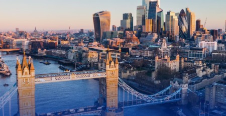future metals Aerial of London and text about Future Metals, aerospace alloys, titanium, MRO Europe 2025 at Excel; company logos visible.