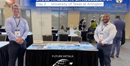 future metals Future Metals reps at event table showcase aircraft-grade aluminum alloy, highlighting aerospace supply chain and compliance expertise.