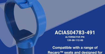 future metals Aircraft-grade 7075-T6 aluminum baggage bar, Future Metals supply, Recaro seat upgrade, ACI Part 21 compliant, blue background.