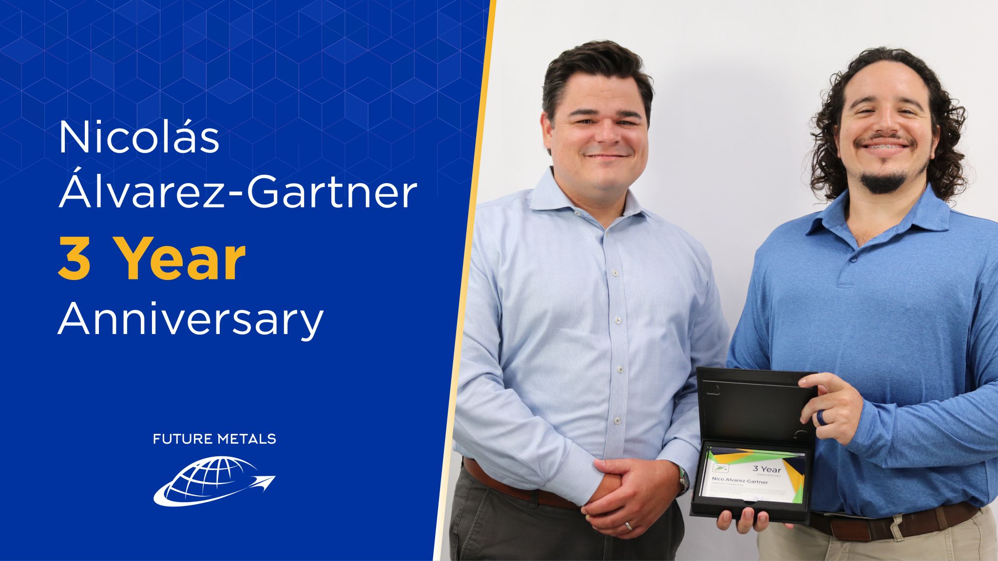future metals Future Metals honors 3 years supplying aircraft grade 7075 aluminum alloy—recognized for exceptional aerospace compliance and reliability.