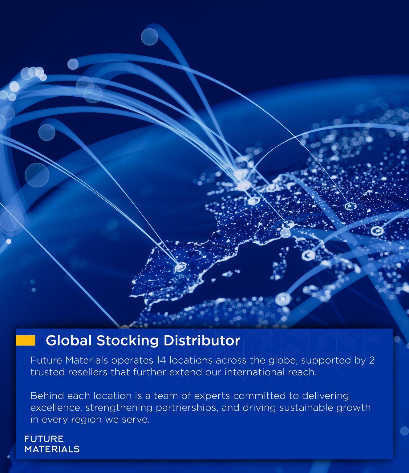 future metals Global map shows Future Metals’ 7075-T6 aircraft aluminum supply chain, highlighting compliant, stocked aerospace-grade metals distribution.